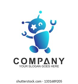 blue robot logo design, kid toys mascot vector