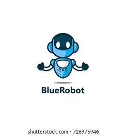 Blue Robot Logo Template Design