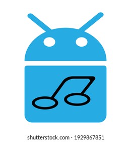 The blue robot with the music logo on its belly is used for the symbol
