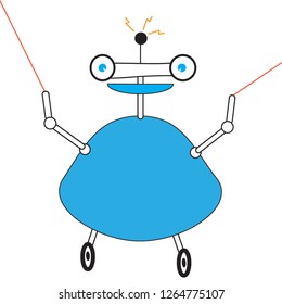 blue robot with a red laser