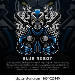 Blue robot of samurai illustration
