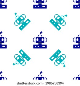 Blue Robot toy icon isolated seamless pattern on white background.  Vector