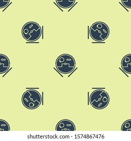 Blue Robot vacuum cleaner icon isolated seamless pattern on yellow background. Home smart appliance for automatic vacuuming, digital device for house cleaning.  Vector Illustration