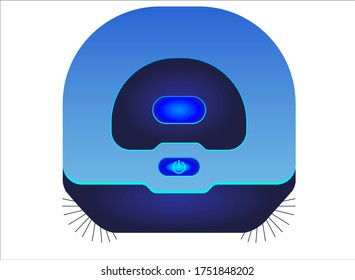 Blue robot vacuum cleaner - top view - vector full color picture. Robotic, standalone cordless vacuum cleaner. Cleaning device - a robot for cleaning floors and dust.