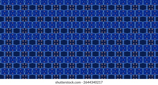 Blue robot vector pattern with soft neon tones. Ideal for futuristic themes, kids' tech prints, or fun science backgrounds. Futuristic, blue, robot, vector, fun.