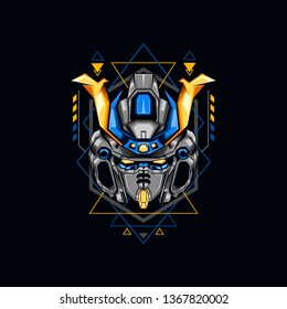 Blue  Robot Warrior Illustration for merchandise or apparel design