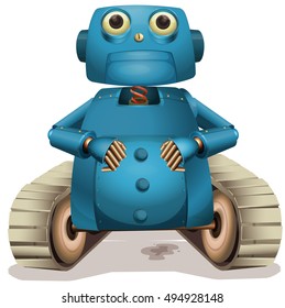 Blue robot with wheels illustration