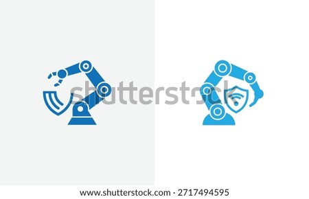Blue robotic arm holding a Wi- Fi symbol and a human head with a shield Wi-Fi