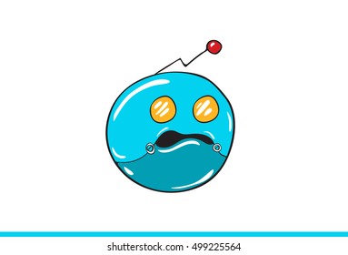 Blue Robotic Smiley face Icon isolated in white background. Frustrated Expressions. Vector illustration