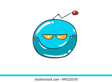 Blue Robotic Smiley face Icon isolated in white background. Speechless Expressions. Vector illustration