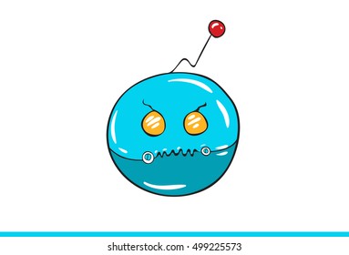 Blue Robotic Smiley face Icon isolated in white background. Irritated Expressions. Vector illustration