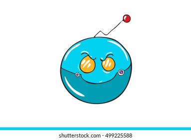 Blue Robotic Smiley face Icon isolated in white background. Vector illustration