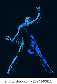 Blue rock star line art. Vector illustration.