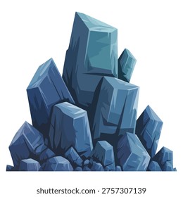 Blue rock stone boulder stack nature vector illustration in flat color template design suitable for environmental graphics outdoor scenery and natural themes