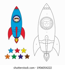 Blue rocket coloring for kids 