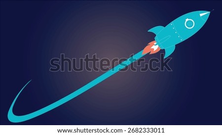 Blue Rocket with a Curved Trail