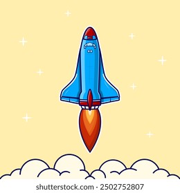 Blue Rocket Design Illustration with Cartoon Style