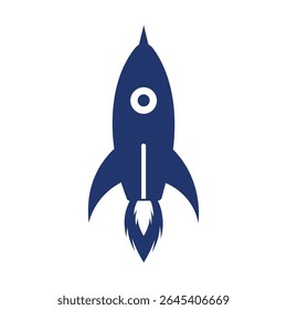 Icono de cohete azul en ilustración de estilo de Vector de silueta plana