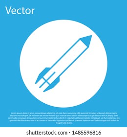 Blue Rocket icon isolated on blue background. White circle button. Vector Illustration