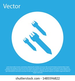 Blue Rocket icon isolated on blue background. White circle button. Vector Illustration