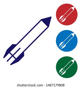 Blue Rocket icon isolated on white background. Set color icons in circle buttons. Vector Illustration