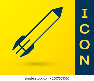Blue Rocket icon isolated on yellow background.  Vector Illustration