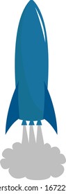 Blue rocket, illustration, vector on white background.