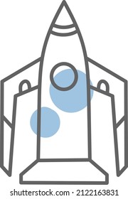 cohete azul, ilustración, vector sobre fondo blanco.