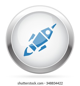 Blue Rocket Launch icon on white glossy chrome app button