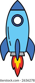 Blue Rocket Ship Blasting Off into Space