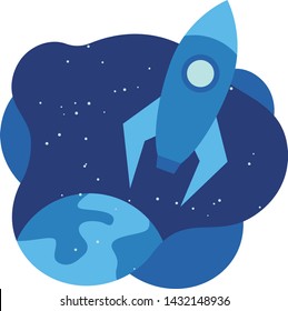 Blue Rocket In Space with Abstract Curve