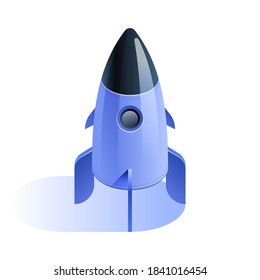 Blue rocket or spaceship icon in isometric view. New startup launch, business expansion and development, innovation idea, success strategy concept. Vector illustration isolated on white background 
