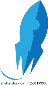a blue rocket that flies in a modern style