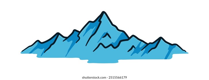 Blue Rocky Mountain landscape cartoon illustration