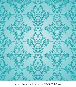 blue rococo floral pattern