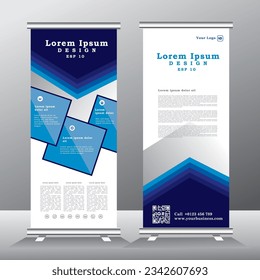 blue roll up banner design and vector template.  blue color, standee banner design, vertical banner,  x-banner, standee Template. pull up banner, Brochure, Flyer. abstarct vector illustration