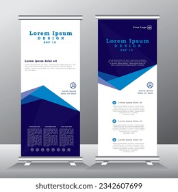 blue roll up banner design and vector template.  blue color, standee banner design, vertical banner,  x-banner, standee Template. pull up banner, Brochure, Flyer. abstarct vector illustration