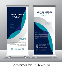 blue roll up banner design and vector template.  blue color, standee banner design, vertical banner,  x-banner, standee Template. pull up banner, Brochure, Flyer. abstarct vector illustration