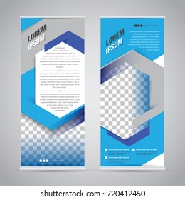 Blue roll up banner stand design template
