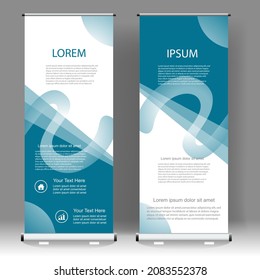 Blue Roll up banner stand template design, for brochure, flyer, infographics. modern advertising. vector illustration