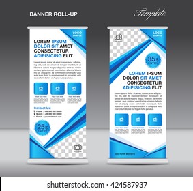 Blue Roll up banner stand template advertisement flyer template vector illustration, display