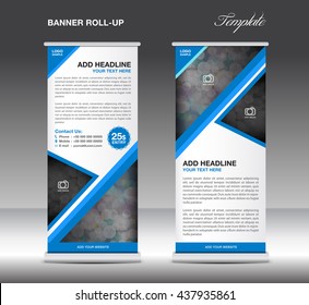 Blue Roll up banner stand template advertisement design
