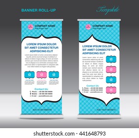 Blue Roll up banner stand template vintage artwork vector, advertisement, display,flyer