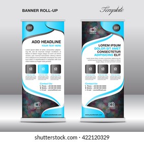 Blue Roll up banner stand template,poster flyer design, display, advertisement vector
