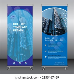 Diseño de plantillas de banner de "Blue roll up", diseño de banners, publicidad, extracción, fondo de polígonos, ilustración vectorial, volante de negocios, presentación, x-banner, bandera-banner, gráficos de Info, presentación.