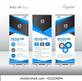 Blue Roll Up Banner Template And Info Graphics, Stand Design, Display Advertisement, Business Flyer