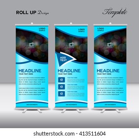 Blue Roll Up Banner template, stand design, display, advertisement, flyer layout design