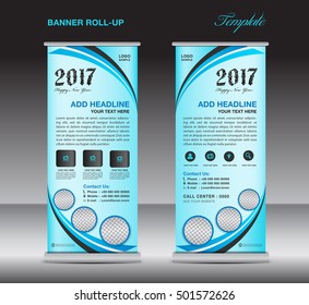 Blue roll up banner template, stand template, banner design, pull up, advertisement, display template, business flyer design