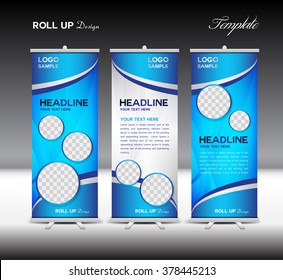 blue Roll Up Banner template vector illustration, standy ,display, advertisement, blue background, flyer design