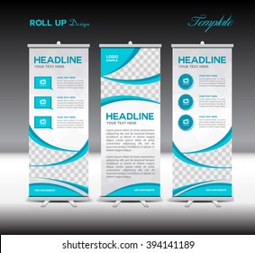 Blue Roll Up Banner template vector illustration, standy template, advertisement, polygon background, flyer design, display